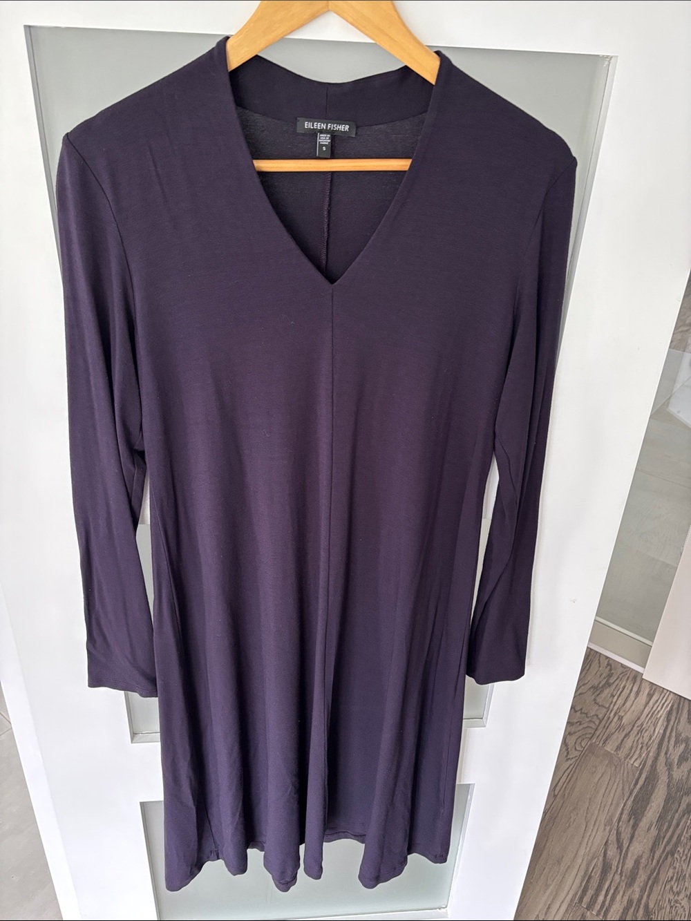 Eileen Fisher Long Sleeve V-Neck Dress in Deep Plum